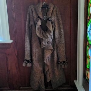 Hazel Marled Ruffle Front Long Cardigan NWT, small